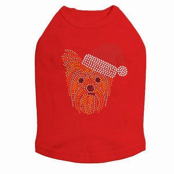 Yorkie Santa Rhinestone Dog Tank
